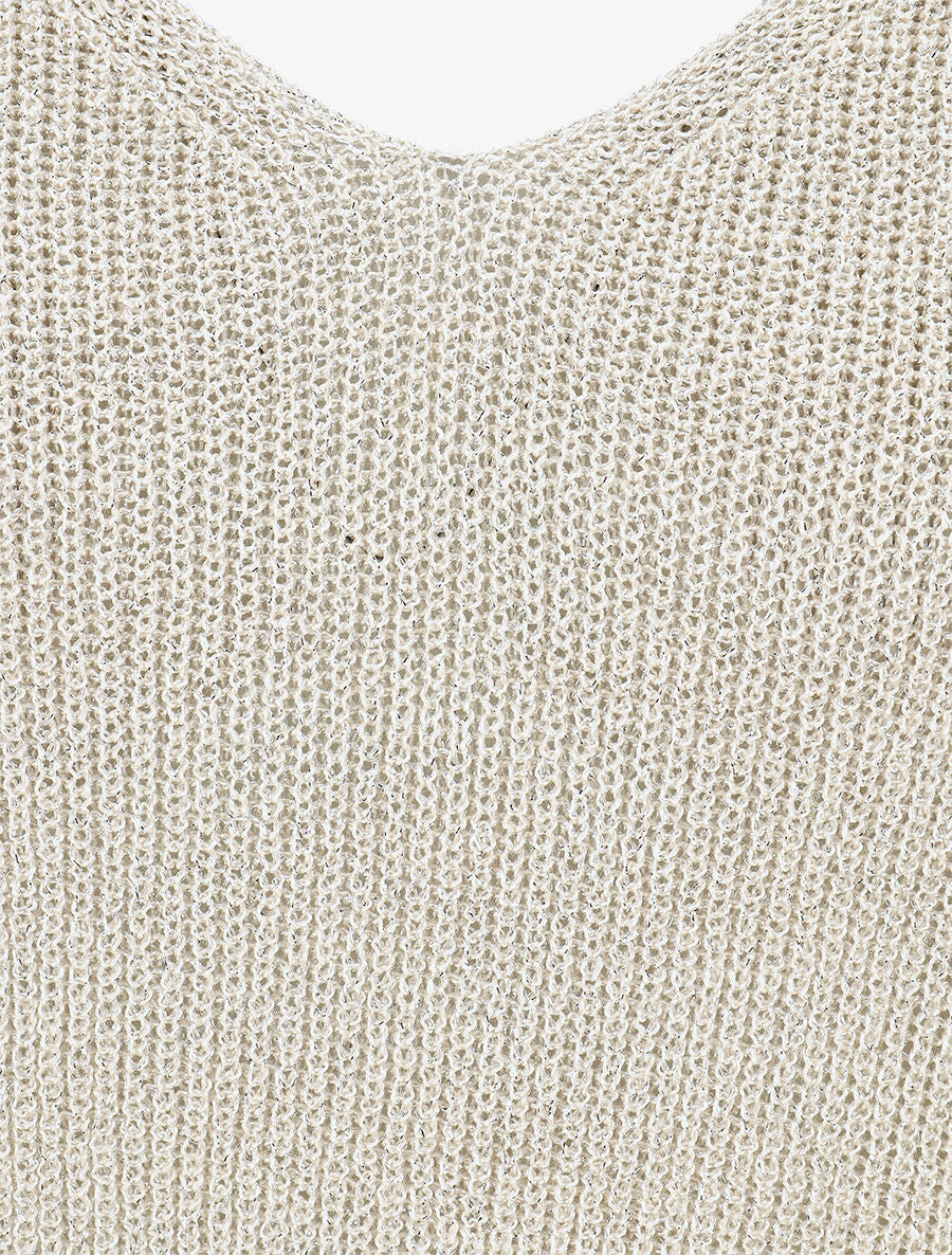 Débardeur côtelé en maille à détail irisé - Beige - Image 3