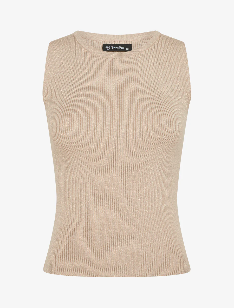 Débardeur côtelé irisé coupe ajustée - Beige - Image 2