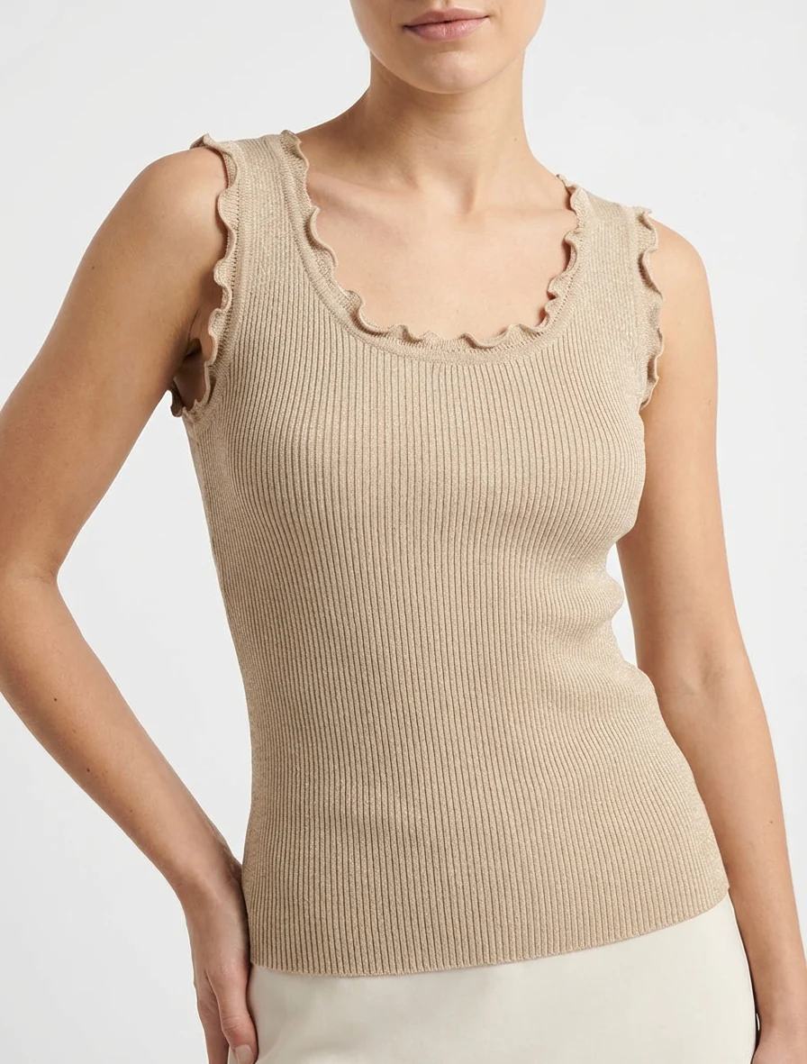 Débardeur côtelé irisé - Beige - Image 4