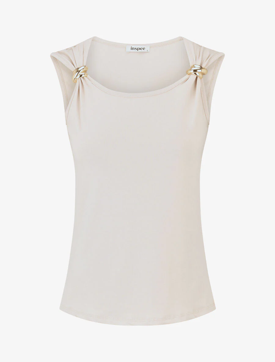 Débardeur droit à bretelles bijou - Beige