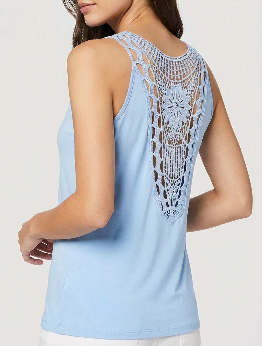 Débardeur droit à dos en crochet - Bleu ciel - Image 4