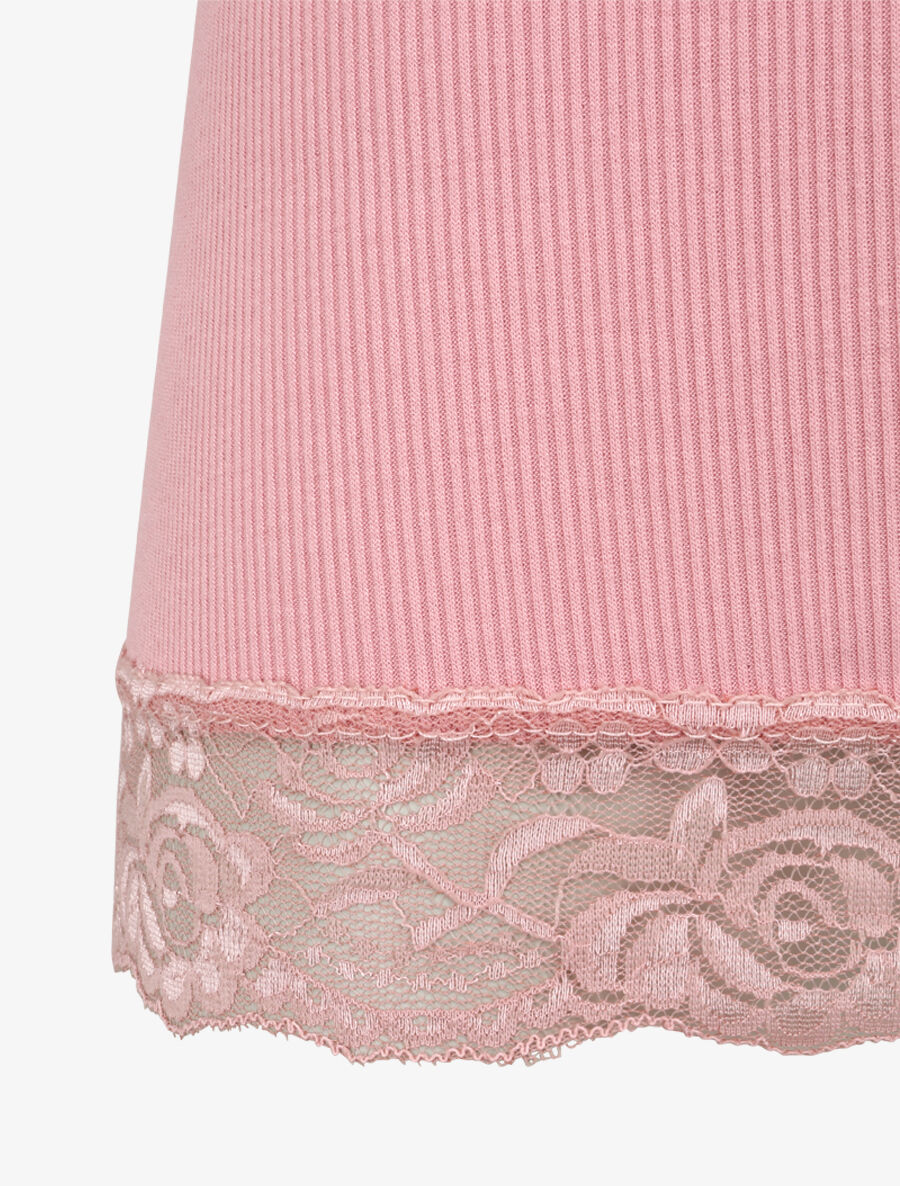Débardeur droit côtelé à bords en dentelle - Vieux rose - Image 3