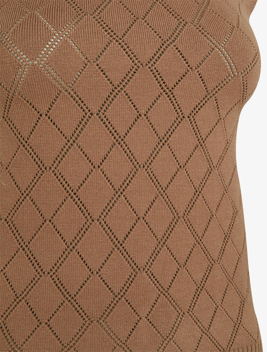 Débardeur droit en maille effet quadrillé - Marron - Image 3
