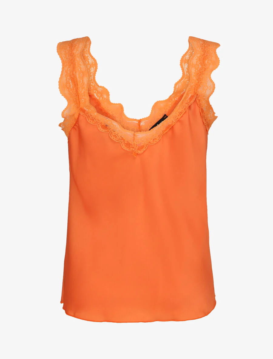 Débardeur droit satiné à bretelles en dentelle - Orange - Image 2