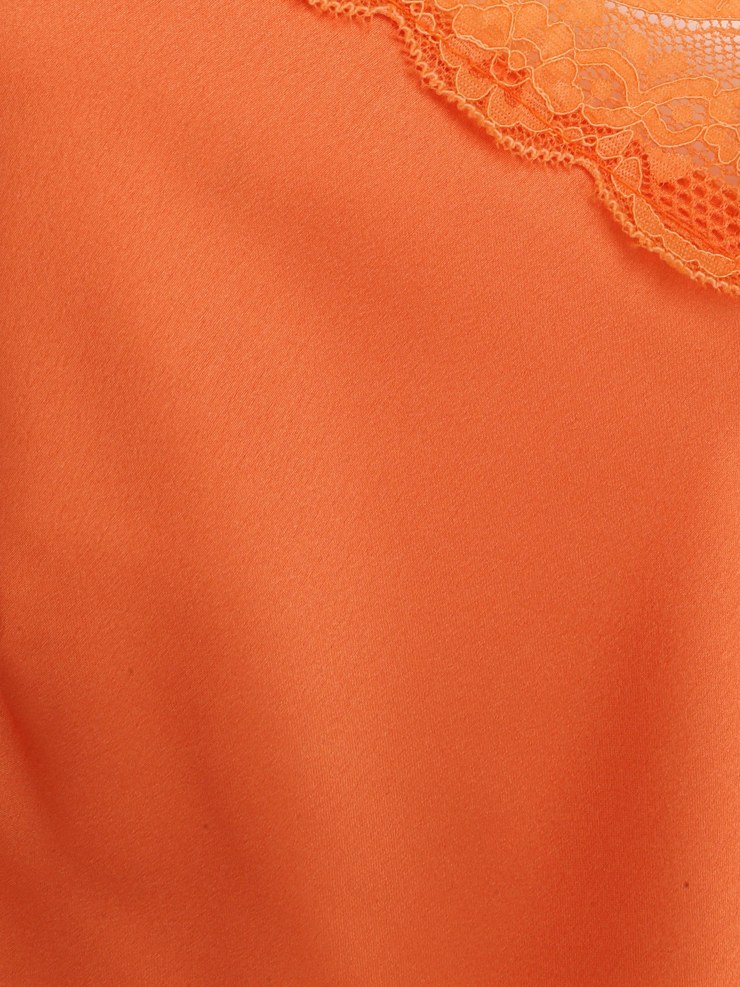 Débardeur droit satiné à bretelles en dentelle - Orange - Image 3
