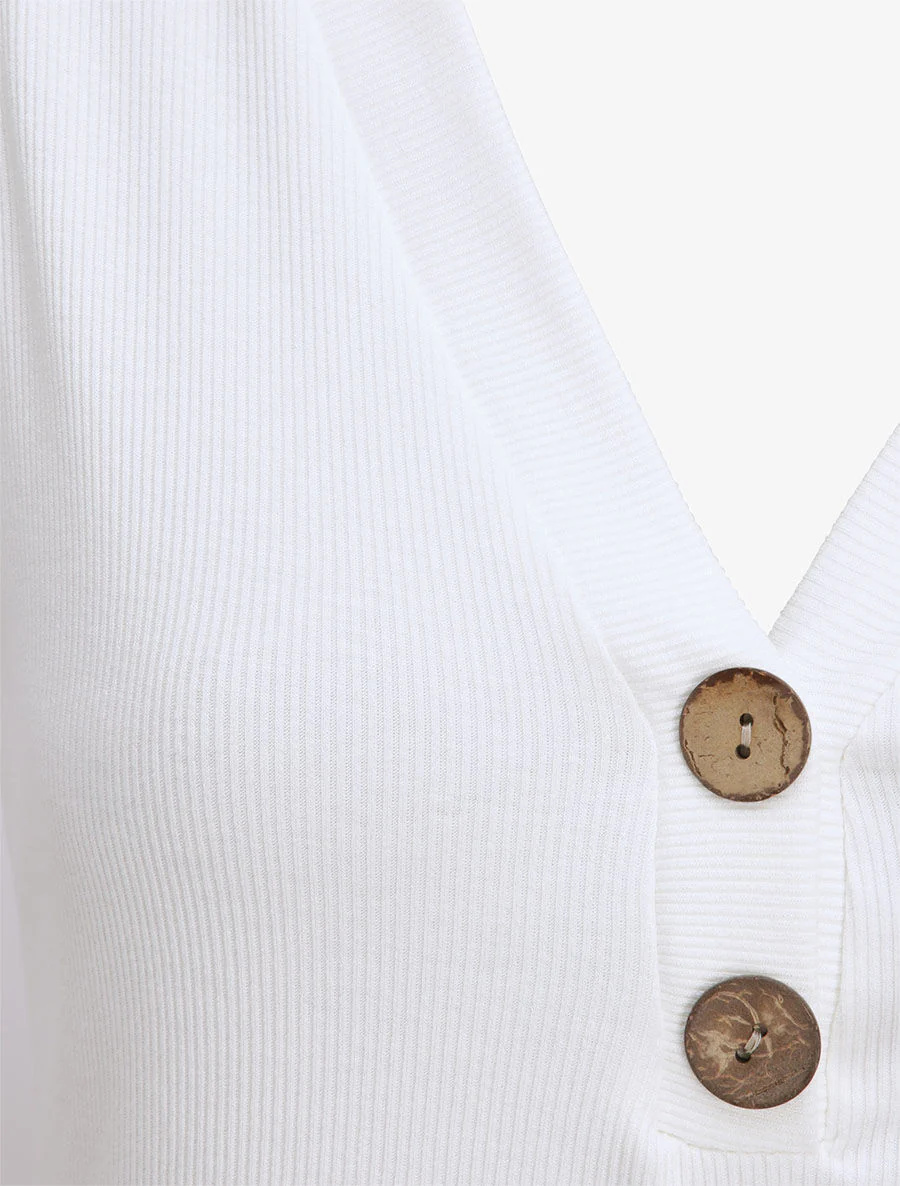Débardeur droit uni à col boutonné - Blanc - Image 3