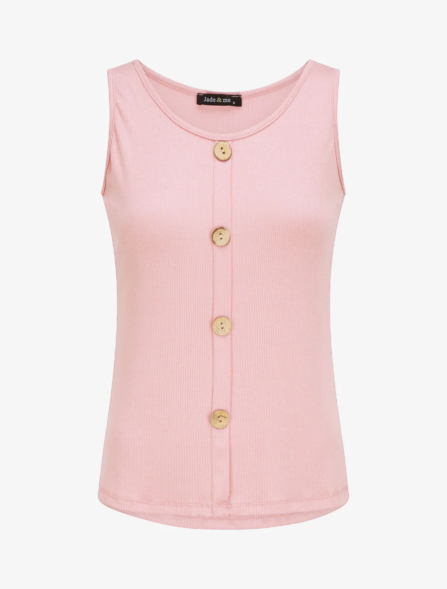 Débardeur droit uni boutonné - Rose