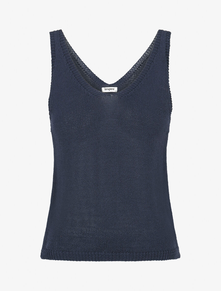 Débardeur en maille à col V - Marine