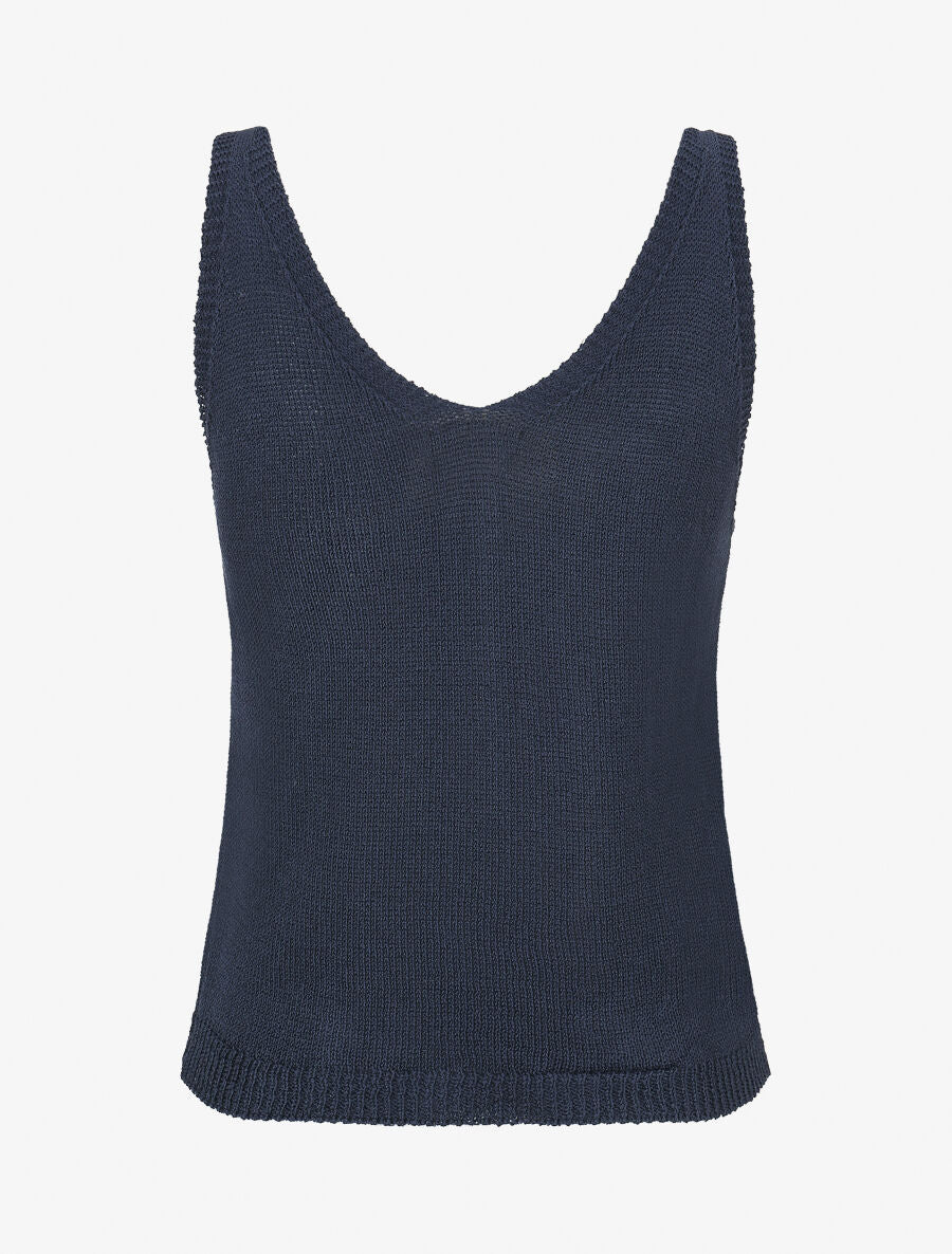 Débardeur en maille à col V - Marine - Image 2