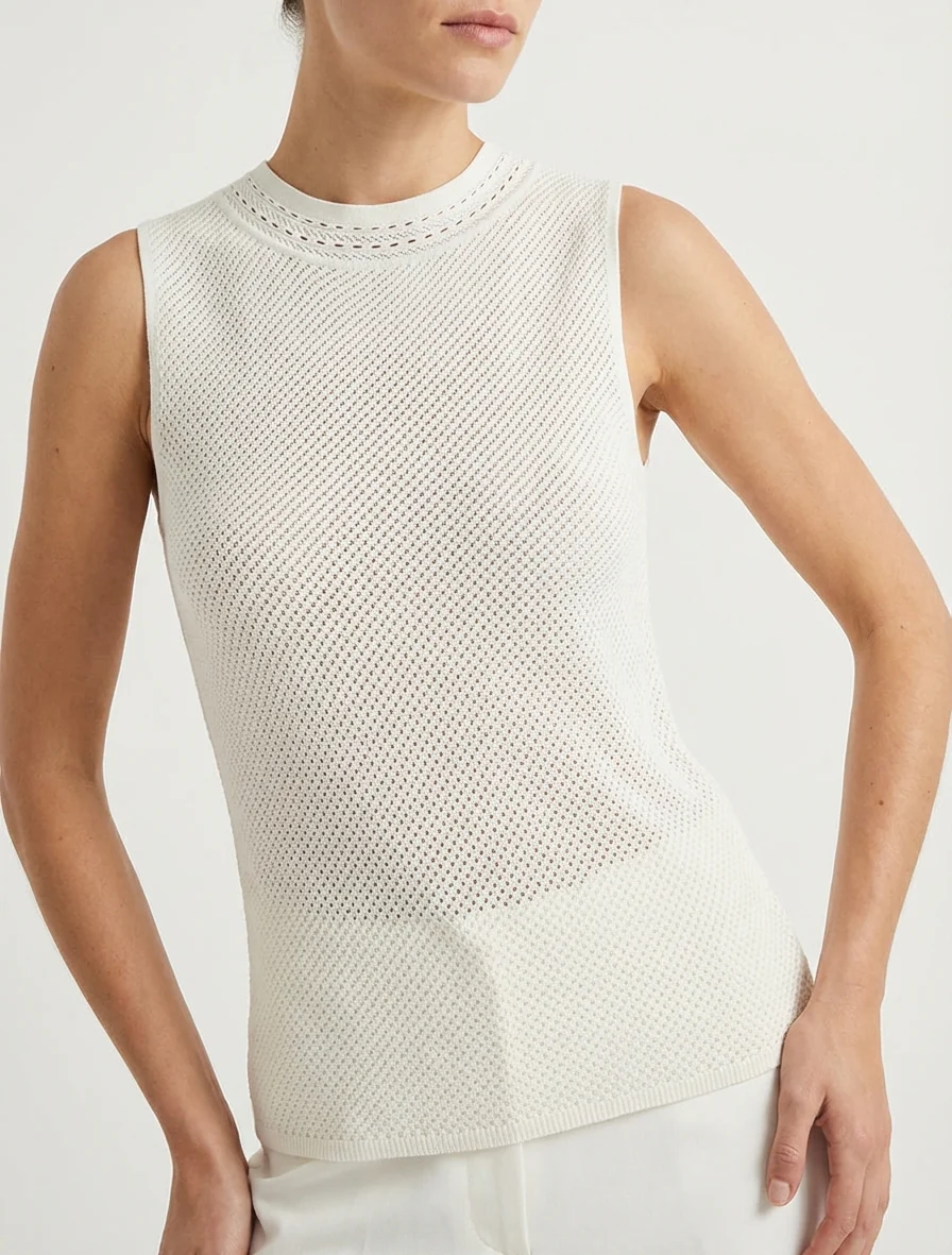 Débardeur en maille ajouré - Blanc - Image 4