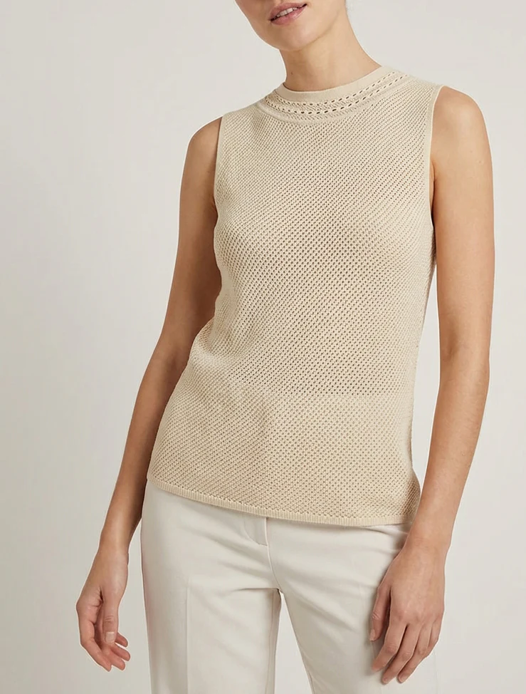 Débardeur en maille ajouré - Beige - Image 4
