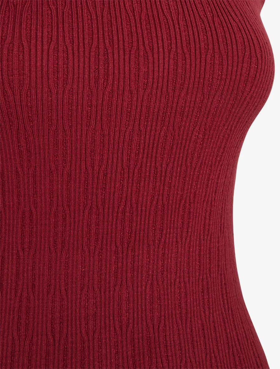 Débardeur en maille côtelée texturée - Bordeaux - Image 3