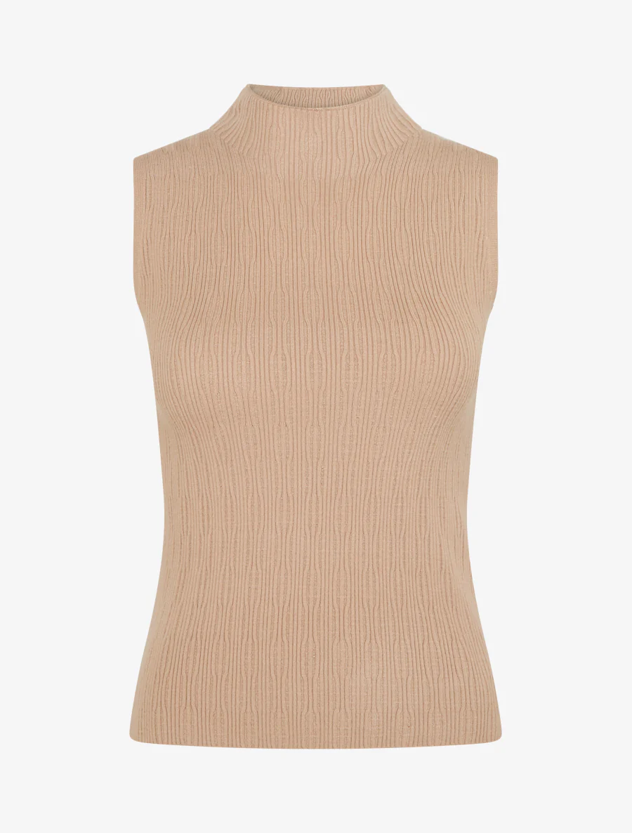 Débardeur en maille côtelée texturée - Beige