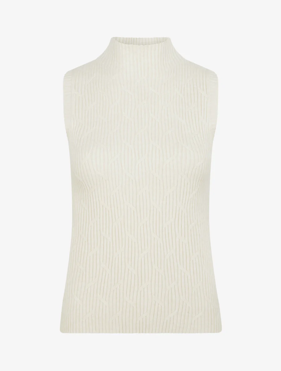 Débardeur en maille fantaisie à col montant - Beige