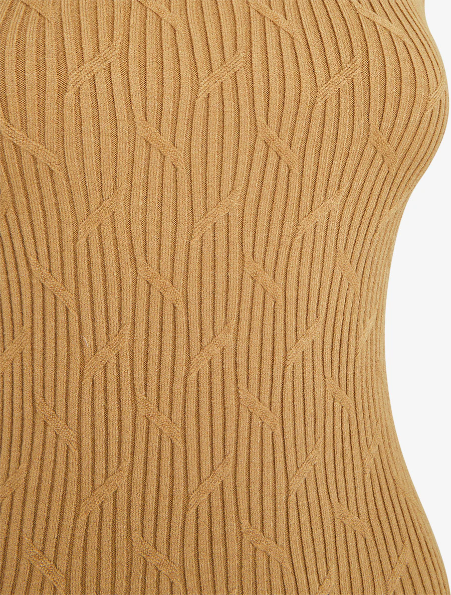 Débardeur en maille fantaisie à col montant - Camel - Image 3