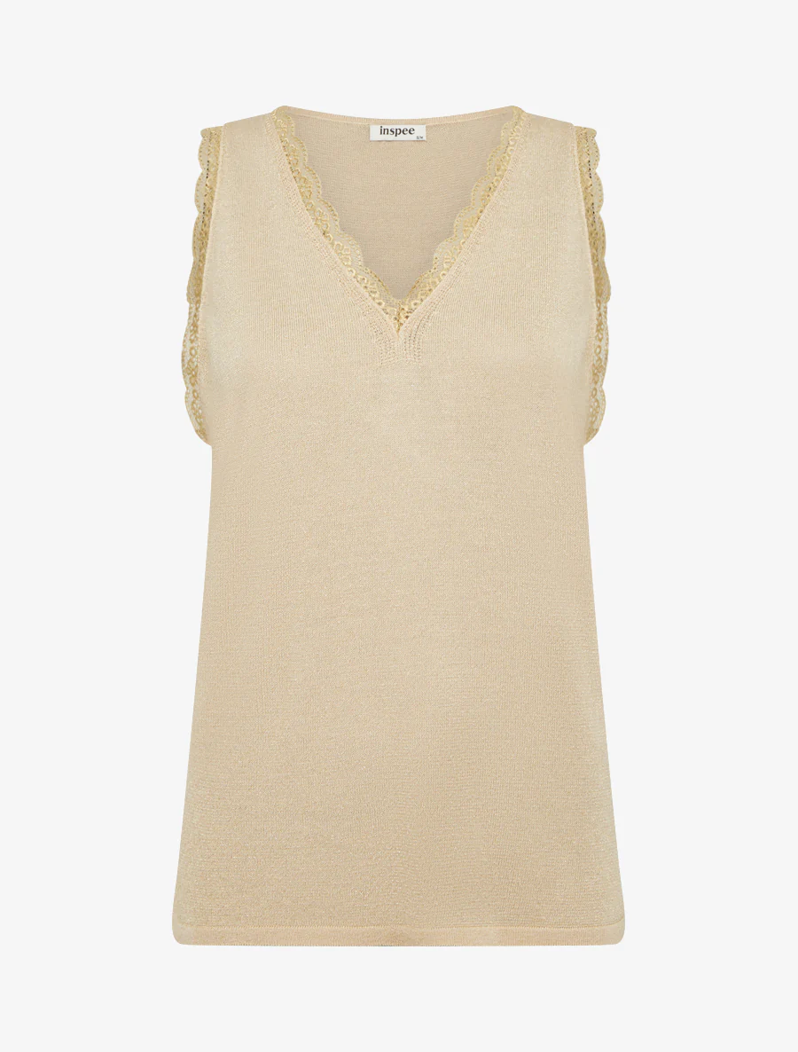 Débardeur en maille irisée à dentelle - Beige