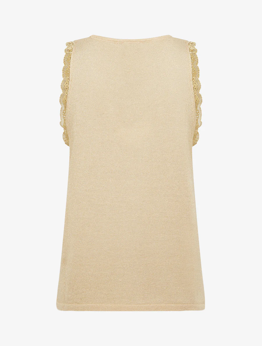 Débardeur en maille irisée à dentelle - Beige - Image 2