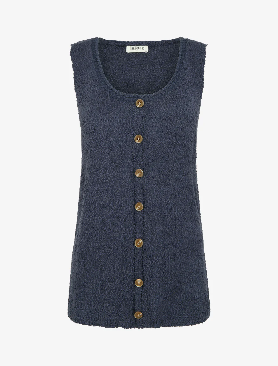 Débardeur en maille style peau de mouton - Marine