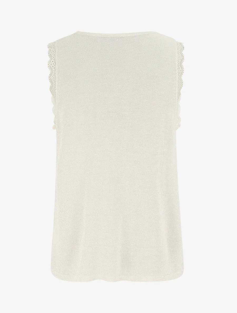 Débardeur irisé à col en dentelle - Beige - Image 2
