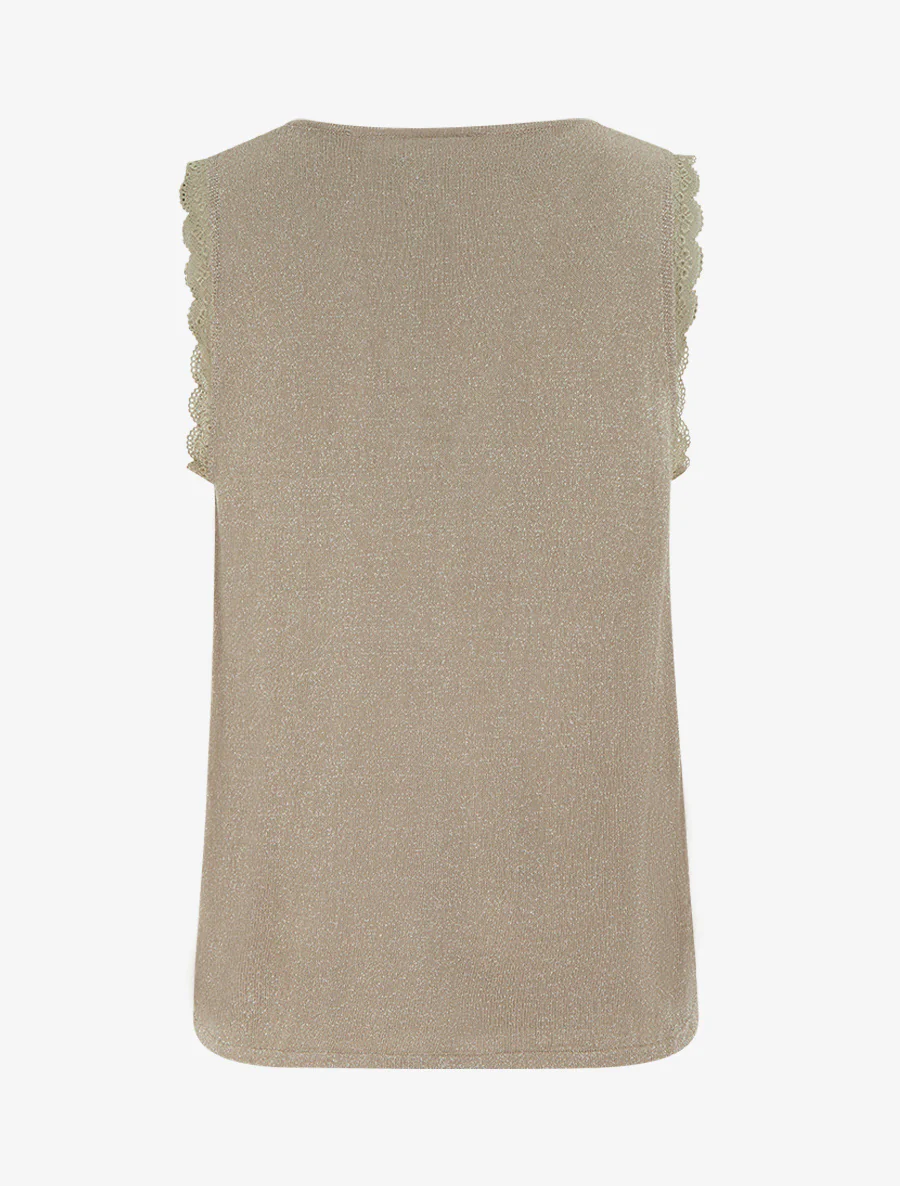 Débardeur irisé à col en dentelle - Taupe - Image 2