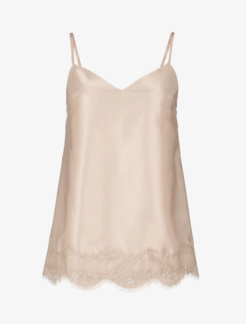 Débardeur satiné à bord en dentelle - beige