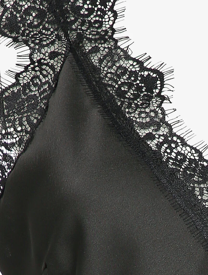 Débardeur satiné à bord en dentelle - Noir - Image 3