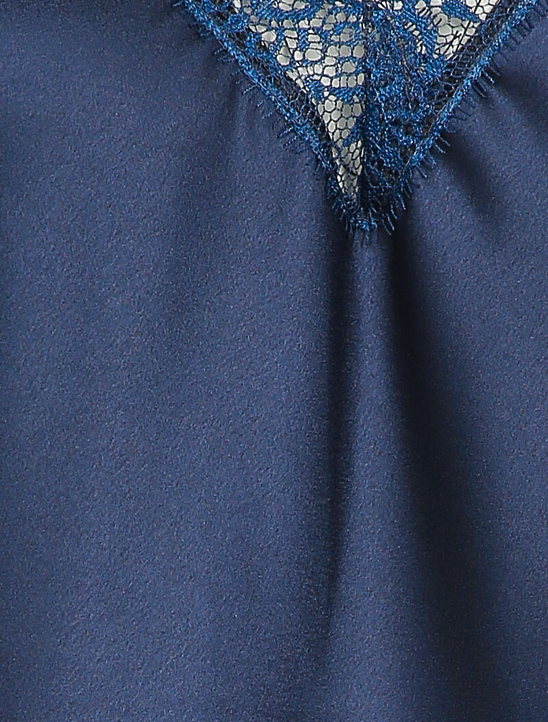 Débardeur satiné à bord en dentelle - Bleu marine - Image 4