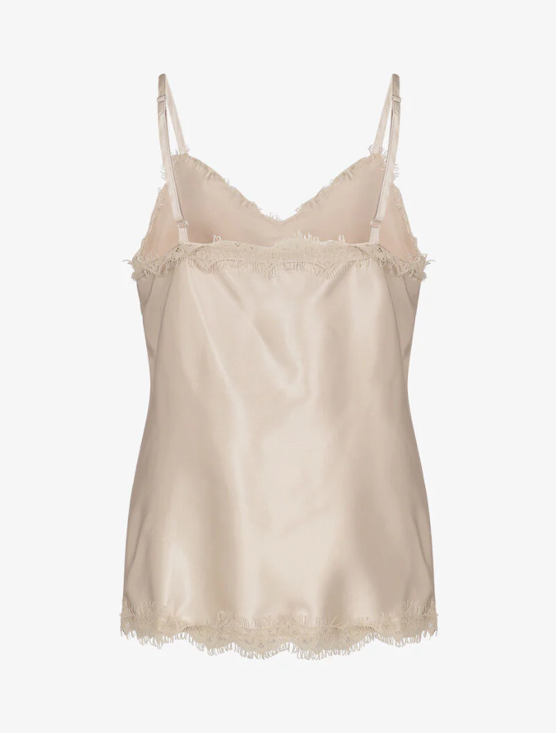 Débardeur satiné à bords dentelle - beige - Image 2