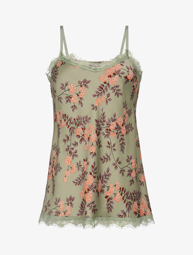 Débardeur satiné à imprimé floral - kaki