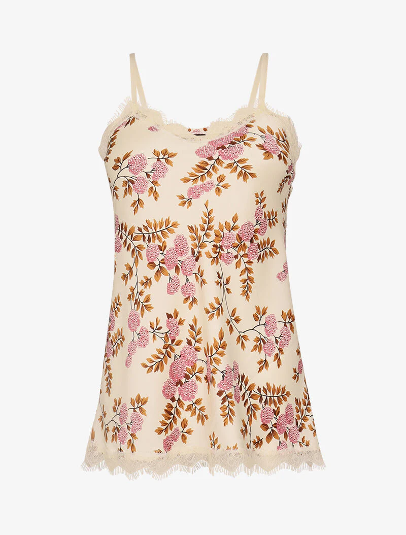 Débardeur satiné à imprimé floral - beige