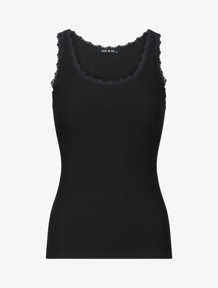 Débardeur slim uni à col rond dentelle - Noir