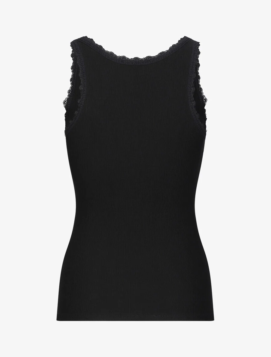 Débardeur slim uni à col rond dentelle - Noir - Image 2