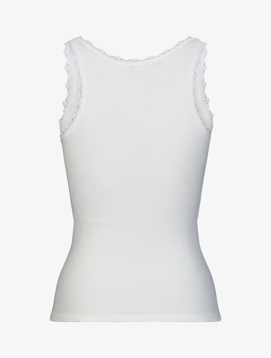 Débardeur slim uni à col rond dentelle - Blanc - Image 2