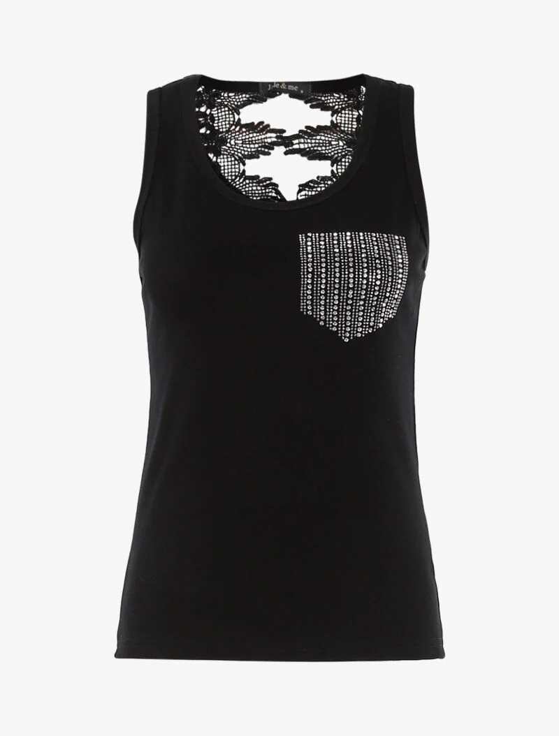 Débardeur strass en forme de poche - noir