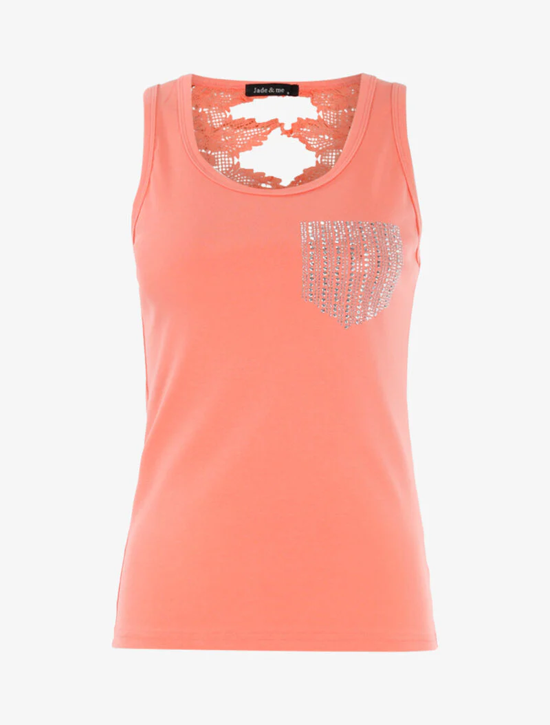 Débardeur strass en forme de poche - rose