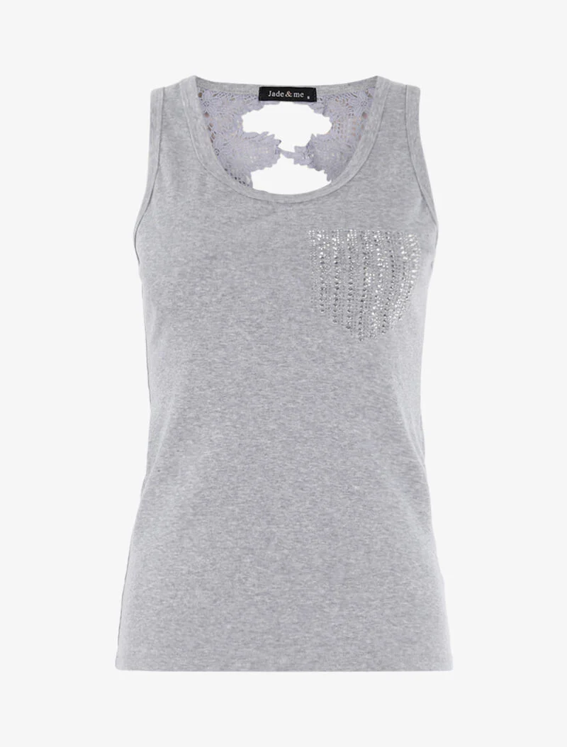 Débardeur strass en forme de poche - gris chiné