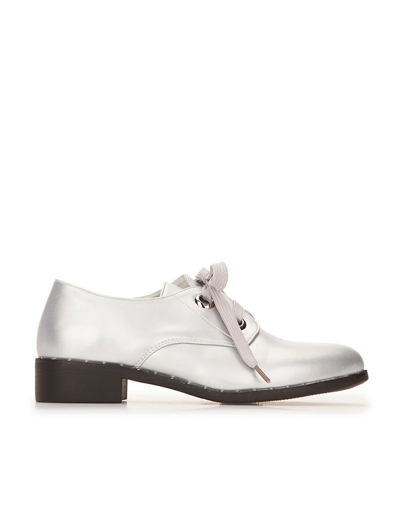 Derbies unies à oeillets - argent - Image 2