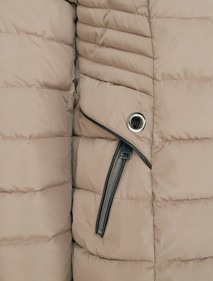 Doudoune droite à capuche en fourrure synthétique - Taupe - Image 3