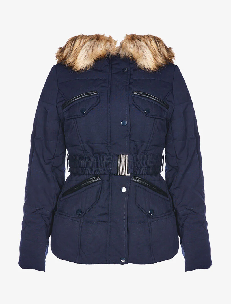Doudoune fourrure amovible - marine/beige