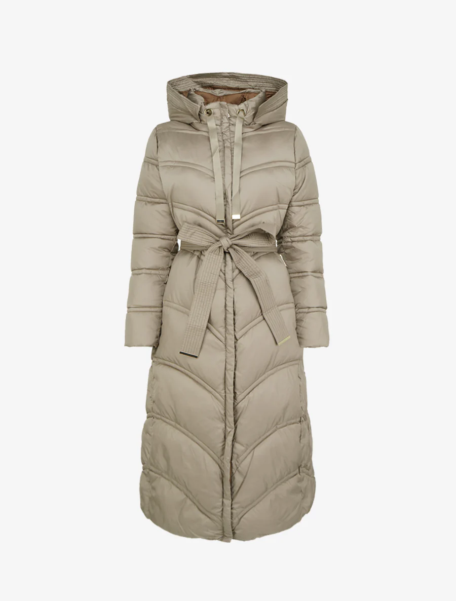 Doudoune longue à capuche - Taupe