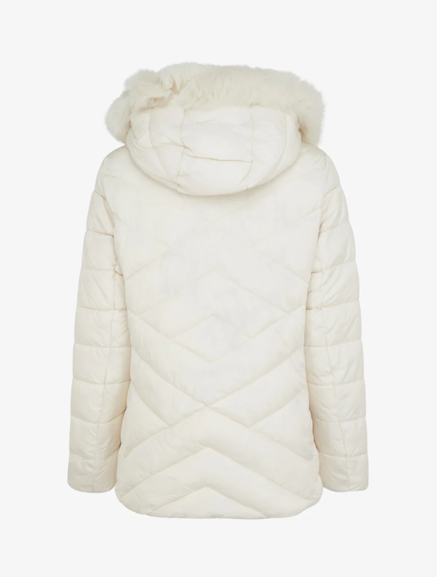 Doudoune matelassée à capuche fourrure synthétique - Crème - Image 2