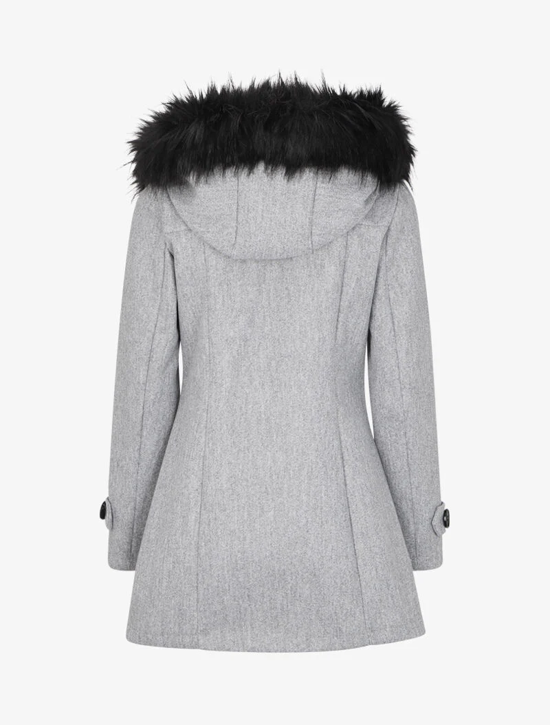 Duffle coat à capuche à fourrure - Gris - Image 2
