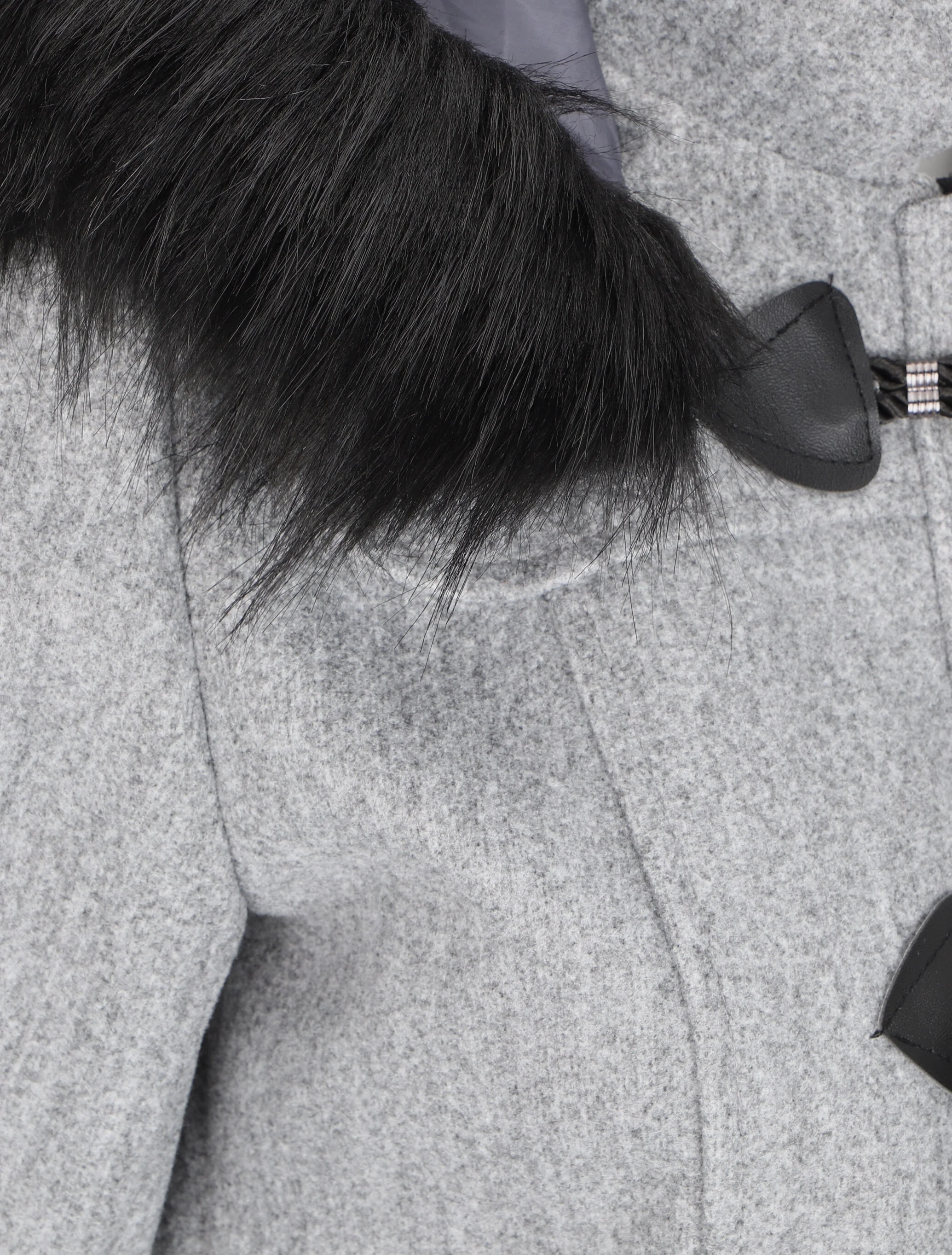 Duffle coat à capuche à fourrure - Gris - Image 3