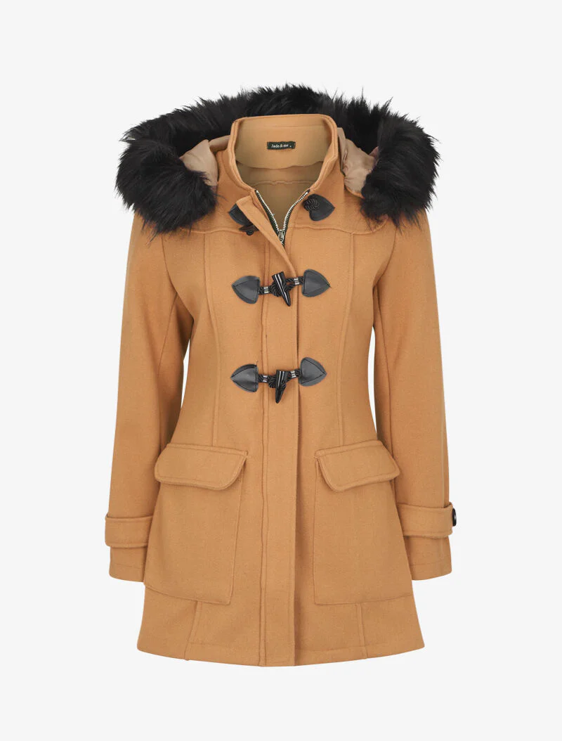 Duffle coat à capuche à fourrure - Camel