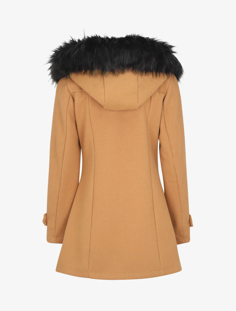 Duffle coat à capuche à fourrure - Camel - Image 2