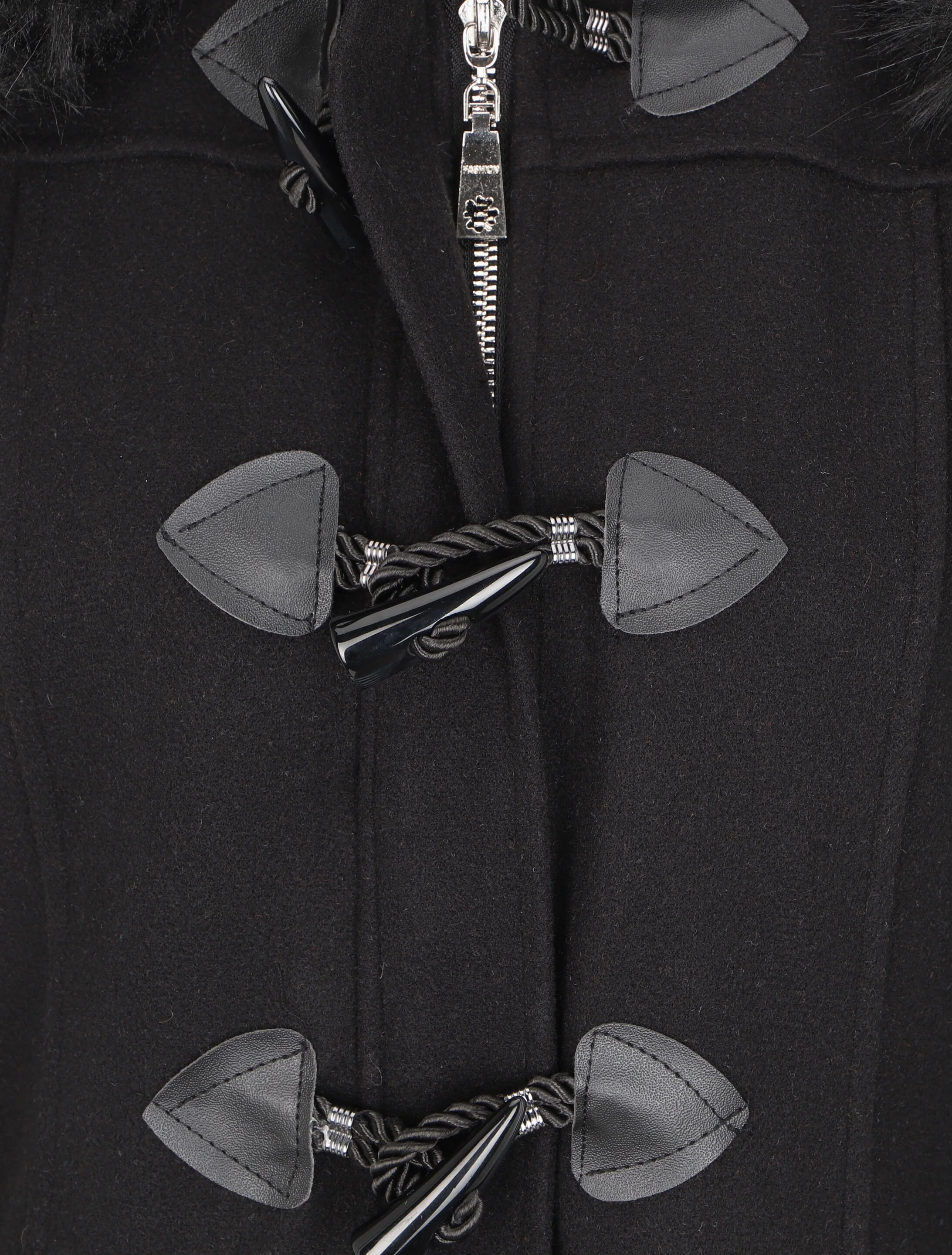 Duffle coat à capuche en fausse fourrure - Noir - Image 3