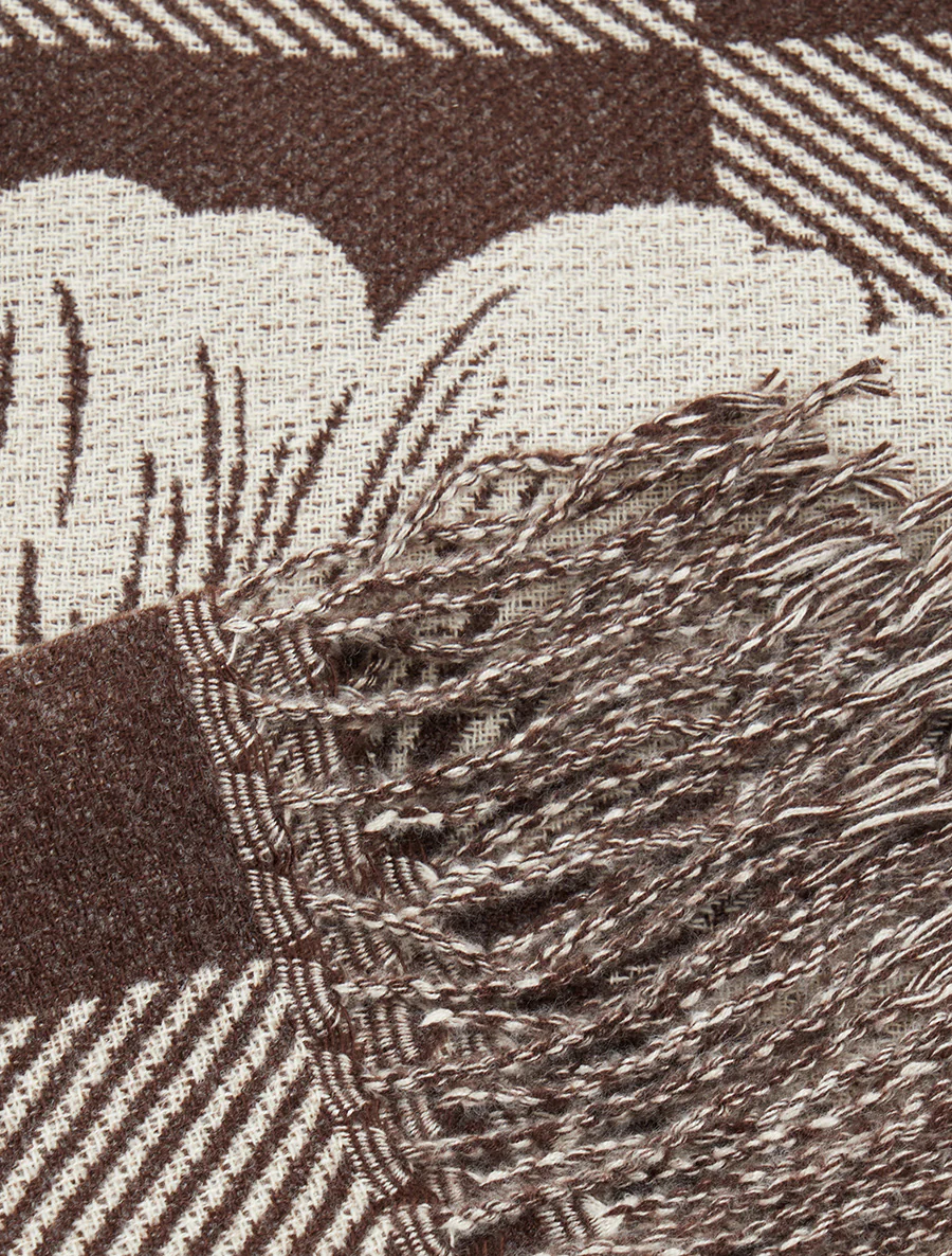 Echarpe à carreaux et fleurs - Marron - Image 3