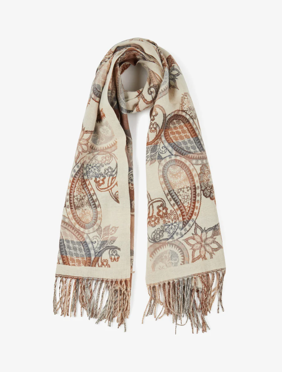 Echarpe à imprimé cachemire à bords frangés - Beige