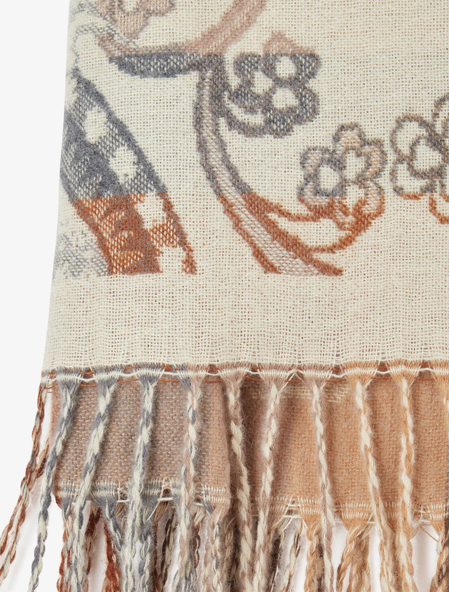 Echarpe à imprimé cachemire à bords frangés - Beige - Image 3