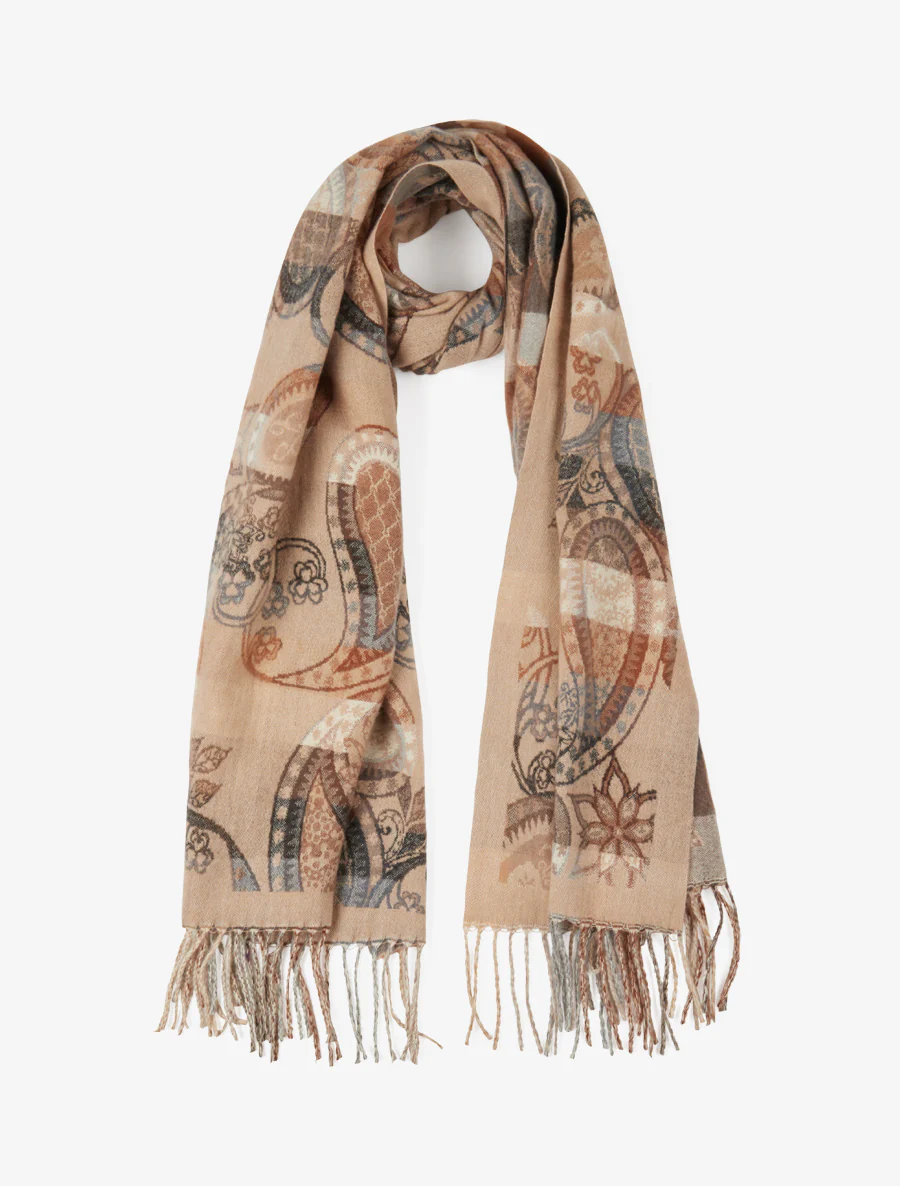 Echarpe à imprimé cachemire à bords frangés - Taupe